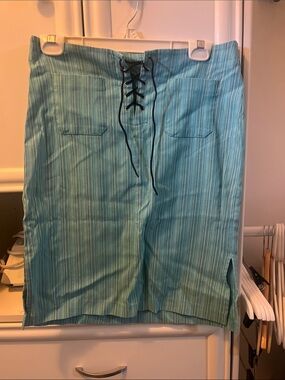 Hype Aqua Striped Board Short Skirt with Lace-Up Front